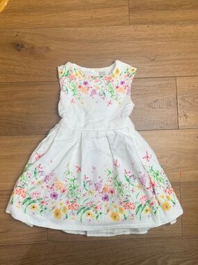 White Spring or Summer Dress with flowers, butterflies and bow